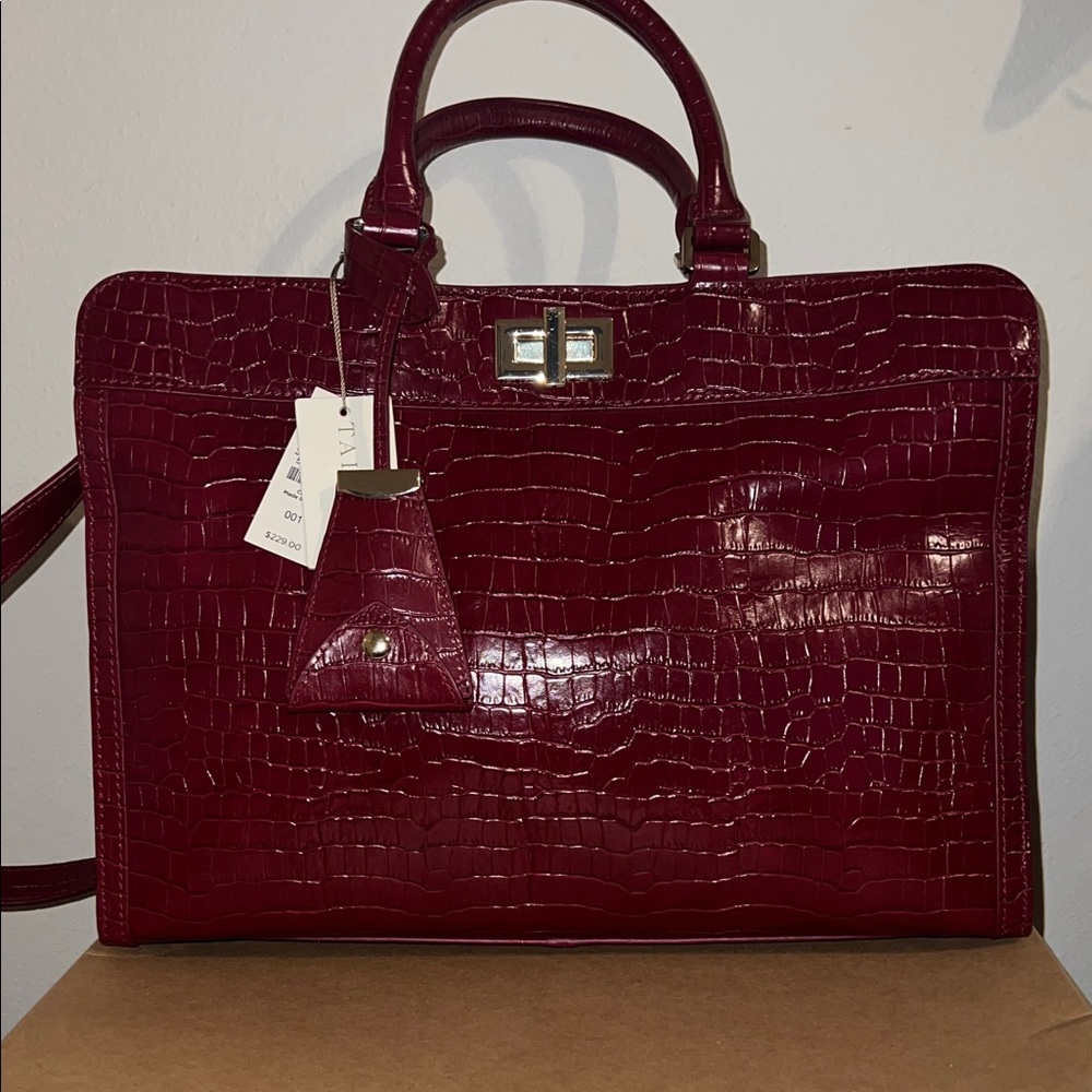 Talbots Deep Red Crocodile-Embossed Satchel